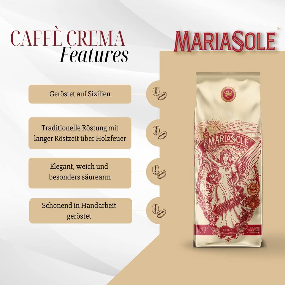 Caffè Crema 1kg – Traditionelle Röstung in Sizilien über Holzfeuer In Handarbeit – Premium Kaffeebohnen für Vollaautomat und Siebträger