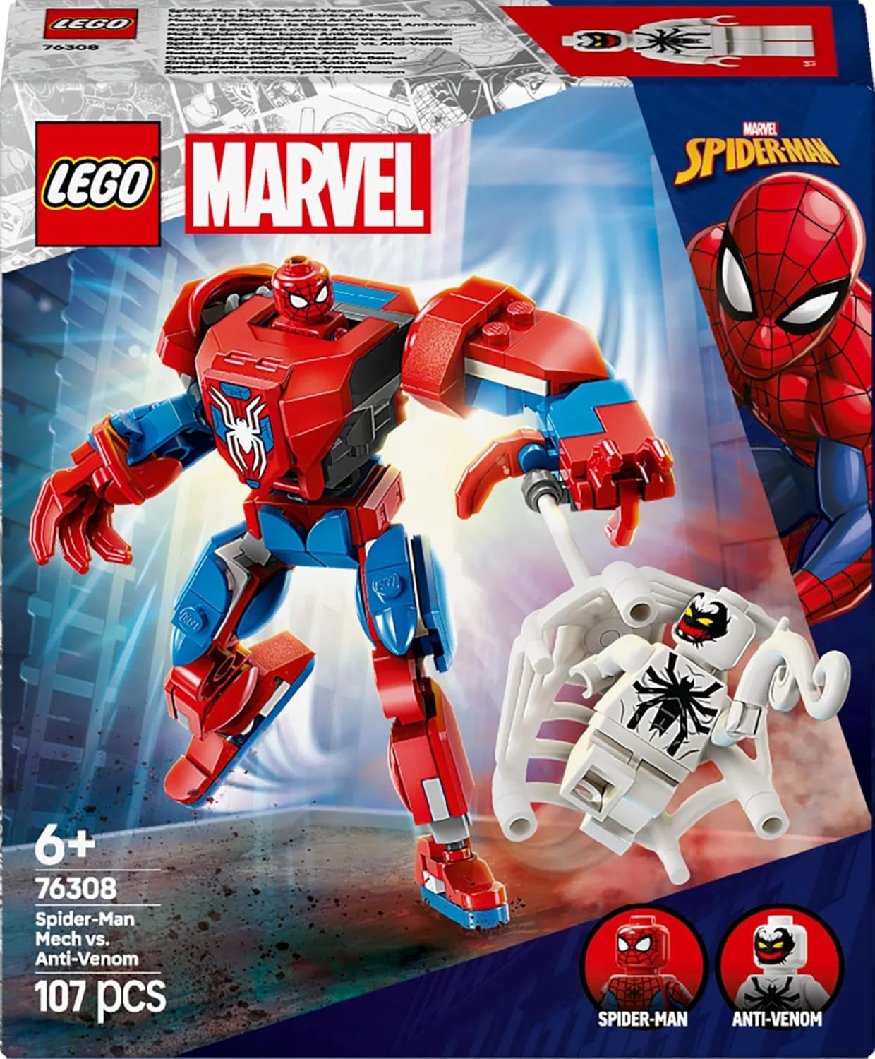 LEGO Marvel Spider-Man Mech Vs. Anti-Venom – Superhelden-Spielzeug mit 2 Minifiguren – Actionfigur mit beweglichen Armen, Beinen und Fingern – Geschenk für Jungen und Mädchen ab 6 Jahren. 76308 Besuche den LEGO-Store Bausets
