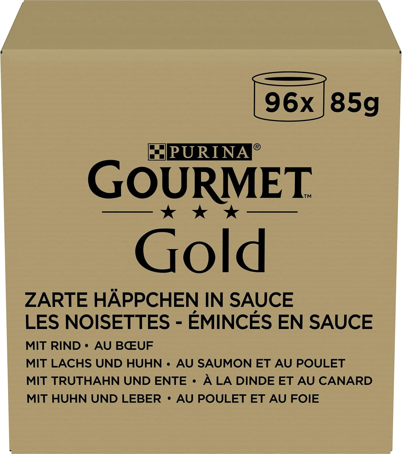 Nassfutter für Katzen Gourmet Gold Tender Morsels in Sauce, sortierte Mischung, 96er Pack (96 x 85g)