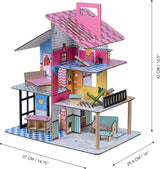 Olivia's Little World 360-Puppenhaus aus Holz für Kinder, 3,5-Zoll-Puppen und 12 Zubehörteile, mehrfarbig TD-13260C