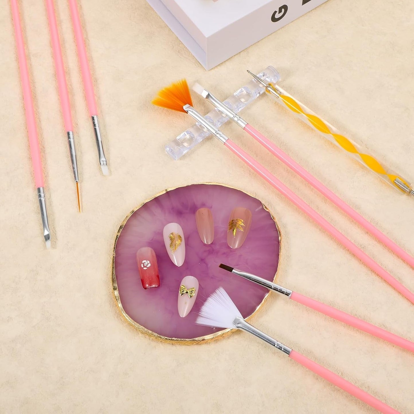 22-teiliges Nagelkunstpinsel-Set, Nagelkunst-Werkzeugset Kunstharzpalette Nagelkunstmalerei Gemischte Farben Acryl-Silikon-Schnitzstift, Punktierstift-Werkzeug, Maniküre-Set