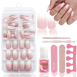 120 Stück nackte rosa künstliche Nägel mit Nagelkleber – 12 Größen kurze, ovale, quadratische Nägel zum Aufdrücken – schöne Nägel, zum Aufkleben auf künstliche Nägel – geeignet für DIY-Nageldesign für Frauen (Squaval Pink Gradient)