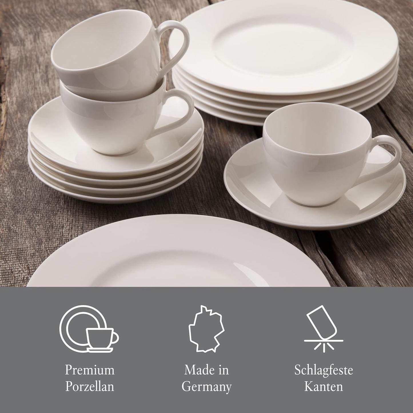 vivo - Villeroy & Boch Group - Basic White 30-teiliges Geschirrset, spülmaschinen- und mikrowellengeeignet, weißes Geschirrset, Kaffeeset, Keramik, Teller, Tassen, Premium-Porzellan