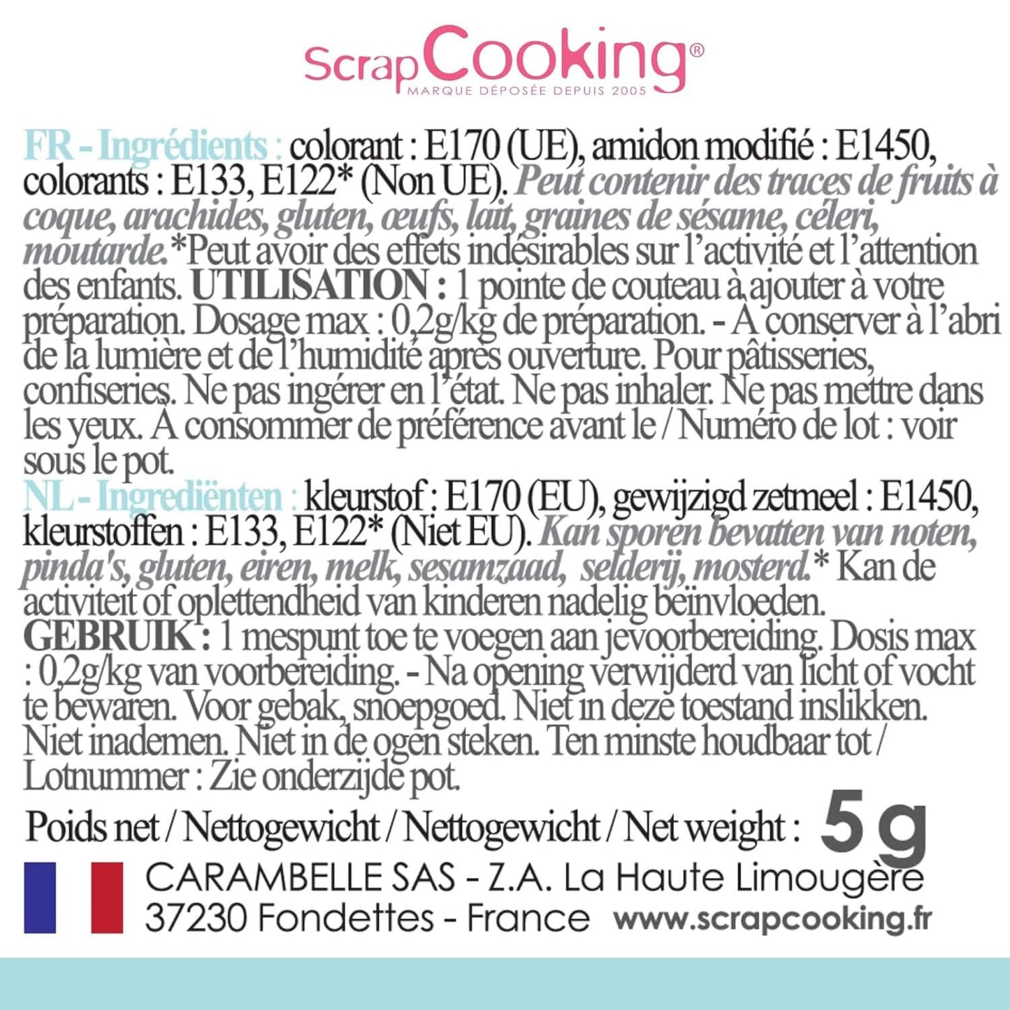Scrapcooking, Lebensmittelfarbpulver, Pastellblau, 5 Gramm Naty Shop