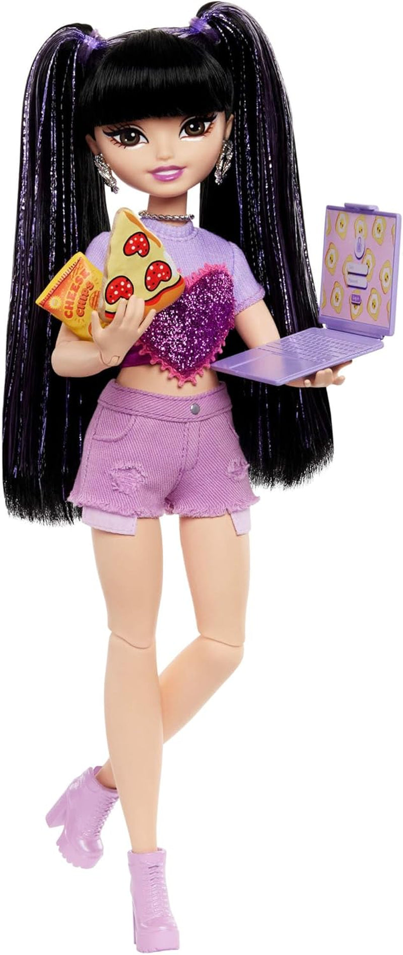 Barbie Dream Besties-Puppe und Zubehör, bewegliche Teresa-Modepuppe mit braunem Haar und Haarspangen, 10-teiliges Videospiel-Thema, HYC23 Naty Shop Dolls Video und Essen