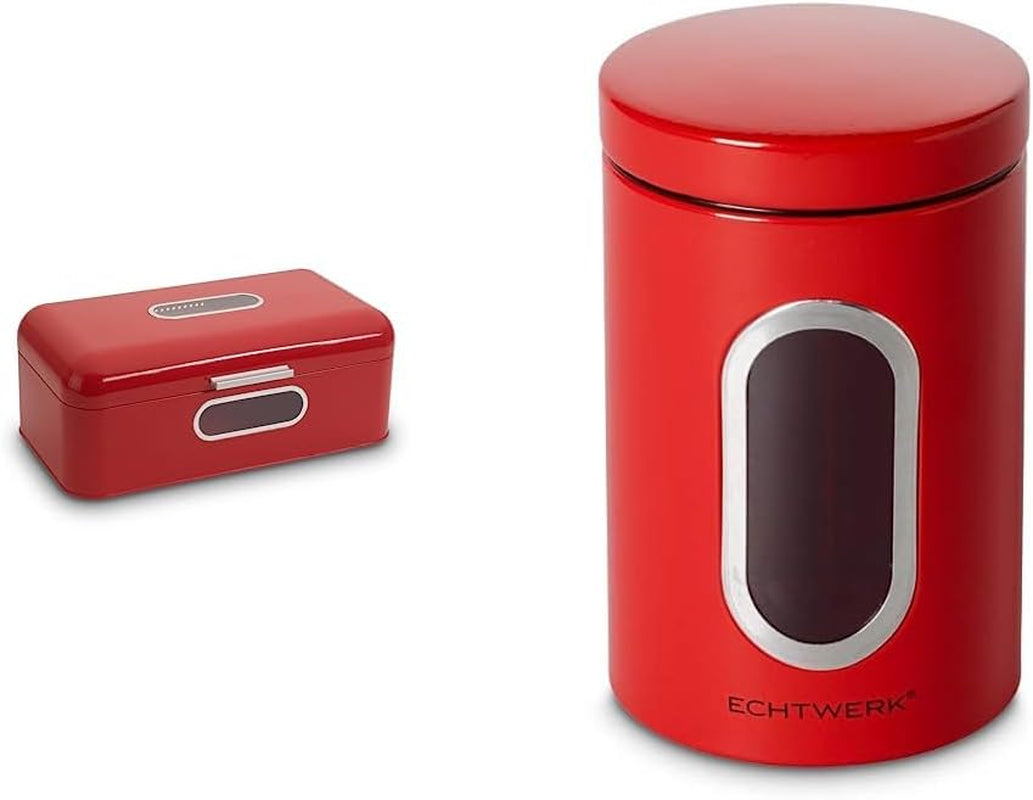 ECHTWERK Retro-Brotkasten aus Metall mit Sichtfenster und Deckel, Set mit 3 eleganten Aufbewahrungsboxen, 1,4 l Fassungsvermögen, rote Lebensmittelaufbewahrungsboxen Naty Shop Red Large Storage Box Pack