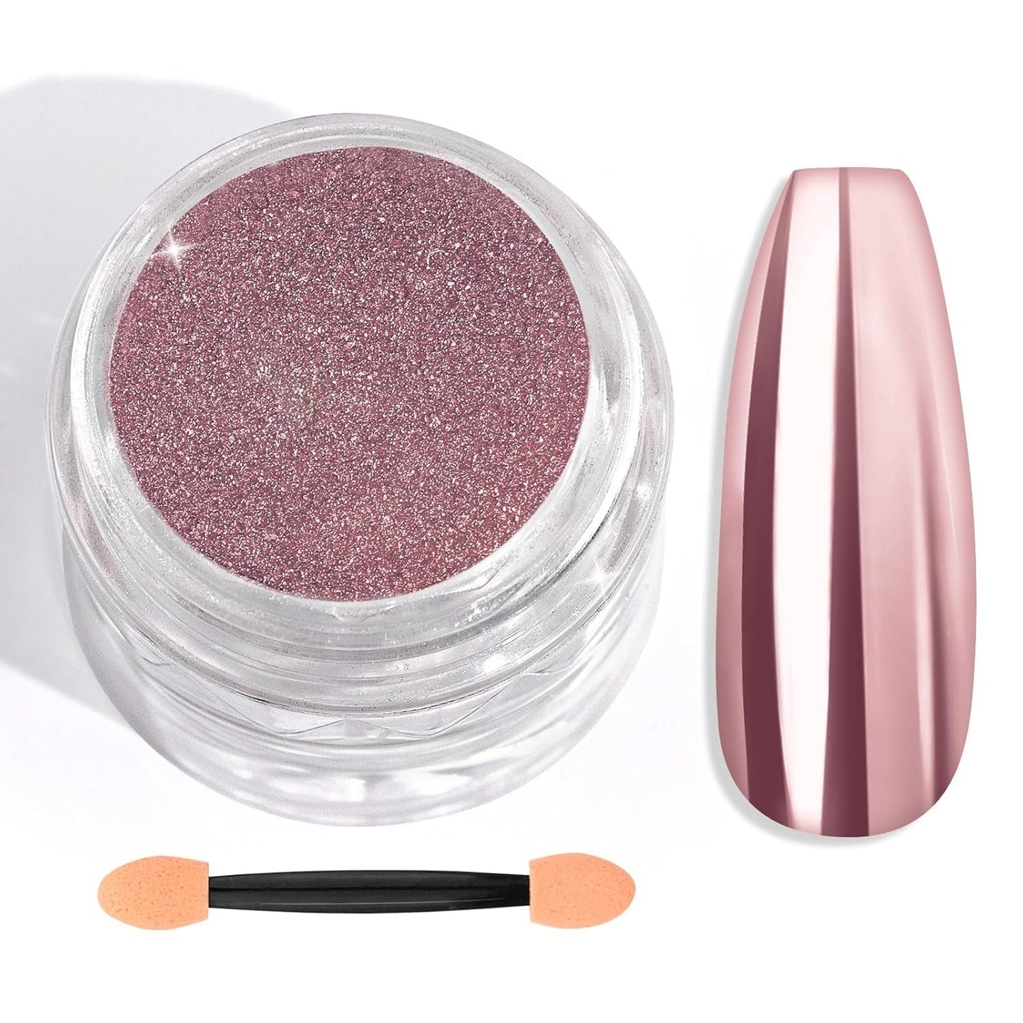Saviland Chrom-Nagelpulver-Set – rosa Laser-Chrom-Nagelpulver mit Spiegeleffekt, Laser-Nagelkunst, Nagel-Glitzer-Maniküre-Dekorationspulver mit Schwammstäbchen, Nagel-Glitzer-Puder-Nagelstudio