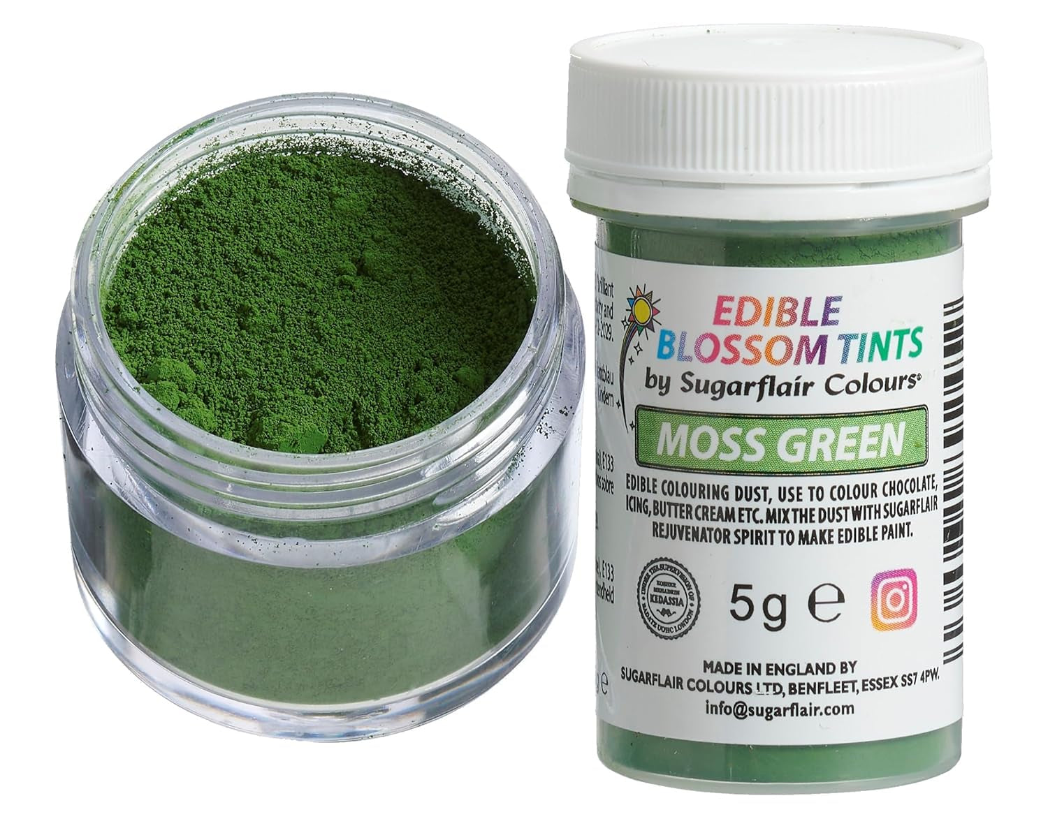 Sugarflair Blossom Tint Dust Moss Green Lebensmittelfarbpulver – Lebensmittelfarbpulver für Kuchendekorationen, Fondant, Glasur, Schokolade, Buttercreme, Macarons und mehr – 5 g