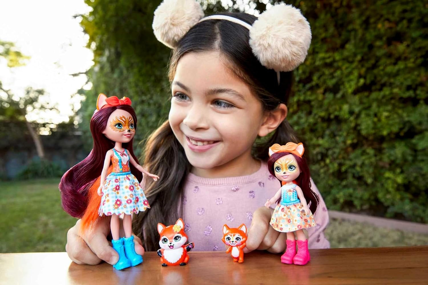 Enchantimals HCF81 – Felicity Fox und ihre kleine Schwester (ca. 15 cm und ca. 10 cm) und 2 Tierfiguren, abnehmbarer Rock und Accessoires, tolles Geschenk für Kinder ab 3 Jahren