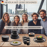 SÄNGER Luxor | Steingut-Geschirr-Set, 18-teilig, Teller-Set für 6 Personen, Geschirr-Set (6 Speiseteller, 6 Müslischalen, 6 Dessertteller), kratzfestes braun-beiges Geschirr | DIE VALUE-KOLLEKTION