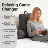 Lesekissen für Bett und Sofa, Lesekissen mit Handgelenkauflage, Armlehnen und Rückenstütze, Bettrückenkissen zum Ausruhen, Entspannen, Lesen, Arbeiten am Laptop, Fernsehen (Dunkelgrau)