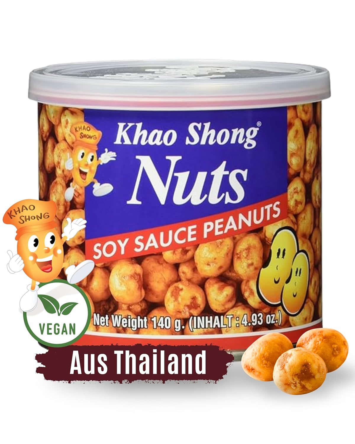 Khao Shong Gebratene grüne Erbsen mit Wasabi, knusprige Erbsen in würzigem Teig, eine fettarme Alternative zu Nüssen, mittelscharf, 1 140-g-Dose | 140 g (1 Packung)