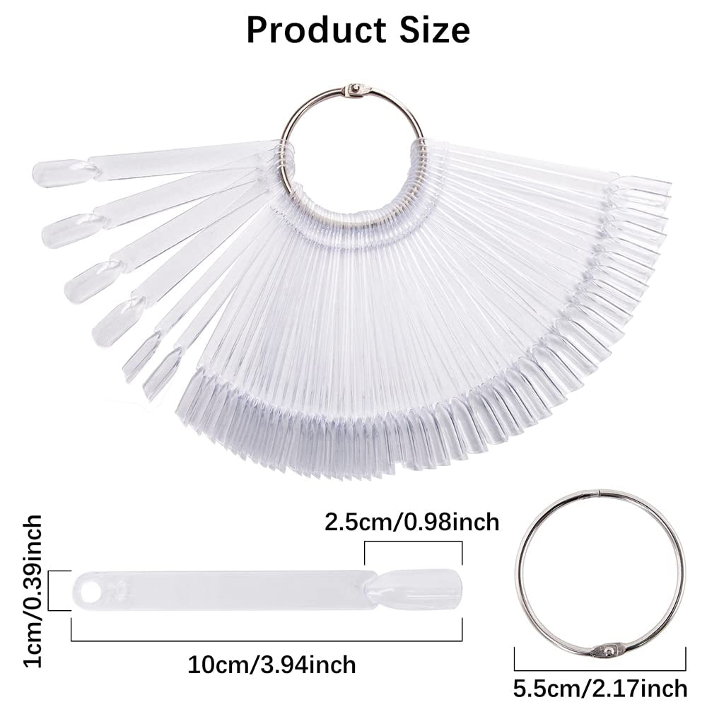 300 transparente Nagelstifte, fächerförmige Nageldesigns, Farbdisplay-Spitzen mit 6 Metallringen, künstliche Nagelplatte für Nagelstudio und Gellack-Übungen für Anfänger