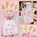 200 Stück Nail Art Charms 3D Nail Art Dekoration Set Bogen Nagel Anhänger Rosa Gemischter Stil Schleife Blume Teddybär Lutscher Herzform Nail Art Dekoration DIY Handwerk Nageldesign
