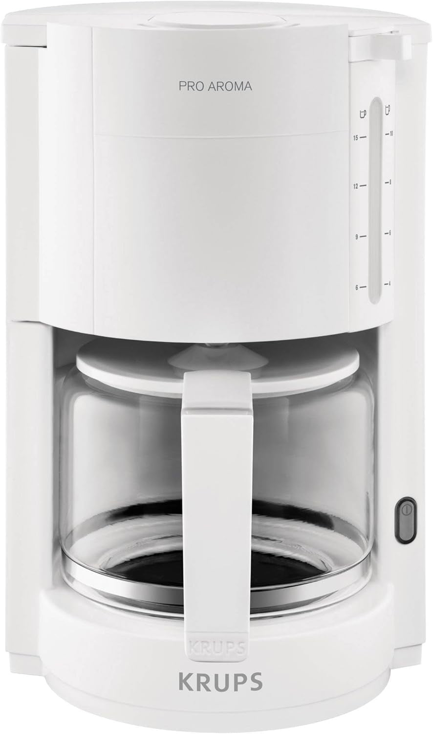 Krups F30908 ProAroma Espressomaschine mit Filter und Glaskaraffe, Fassungsvermögen 1,25 l, 10-15 Tassen, 1050 W, schwarz