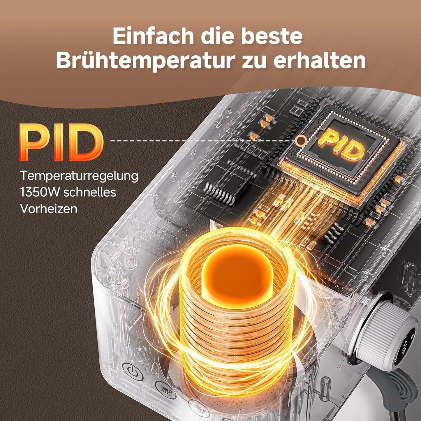 AMZCHEF 20-Bar-Espressomaschine, LED-Anzeige, professioneller Milchaufschäumer und Dampflanze aus Edelstahl, 1,5 l abnehmbarer Tank, 1350 W schnelles Aufheizen, Weiß