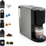 Princess 5-in-1-Multikapsel-Espressomaschine – kompatibel mit Nespresso, Dolce Gusto, Lavazza a Modo Mio und ESE Pads, 0,8 l Fassungsvermögen, 1450 W, Silber, Schwarz
