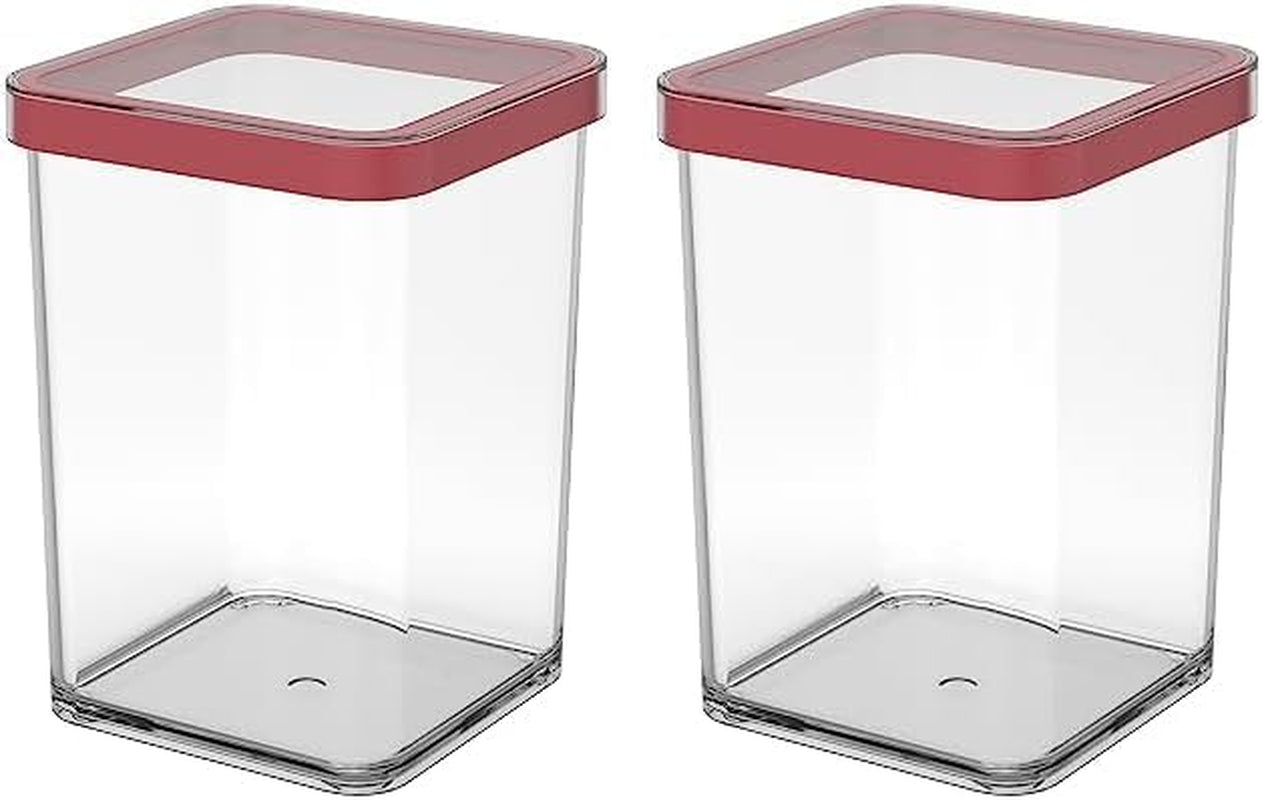 Rotho Loft 5er-Set Vorratsdosen mit Deckel, verschiedene Größen, BPA-freier, lebensmittelechter Kunststoff (PP), transparent/rot, (21,4 x 21,4 x 23,5 cm), Naty Shop Frischhaltedosen 1 Liter, quadratisch (2er-Pack)