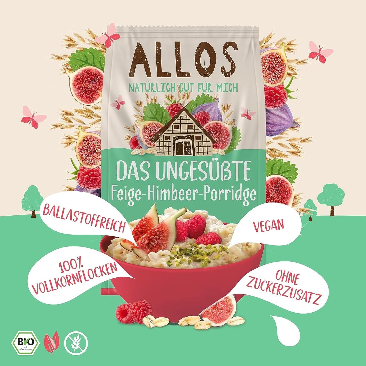 Allos ungesüßter Feigen- und Himbeerbrei, Set 6 x 500 Gramm Cereals Naty Shop