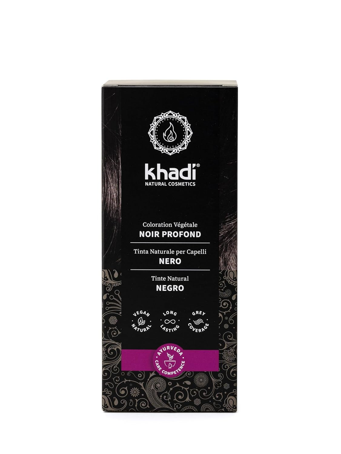 Khadi Kräuter-Haarfärbemittel SCHWARZ – Färben Sie Ihr Haar in einem geheimnisvollen Tiefschwarz ohne Blaustich – 100 % pflanzlich, natürlich und vegan – 100 g Haarfärbemittel Naty Shop