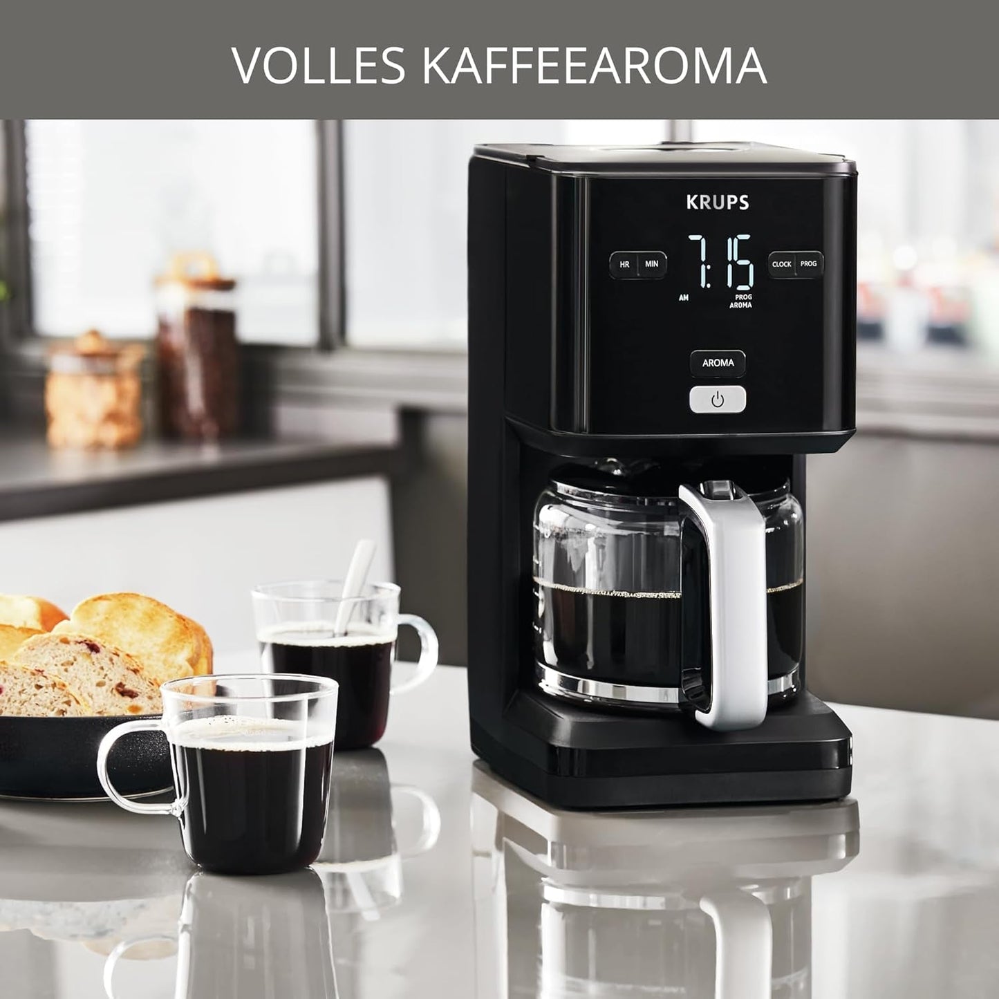 Krups Smart'n Light Kaffeemaschine mit Timer, für 1,25 Liter Filterkaffee, Warmhaltefunktion, Abschaltautomatik, Schwarz, KM600810