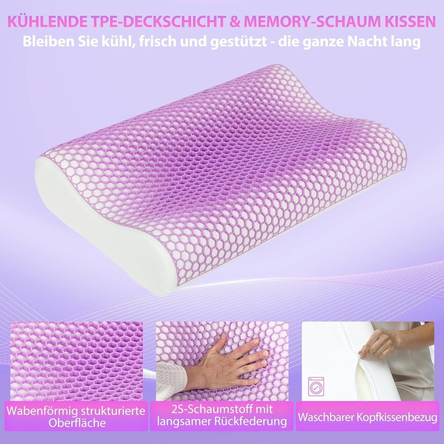 HOMCOM Memory Foam-Kissen, Nackenstützkissen mit abnehmbarem Bezug, 2 Höhen, ergonomisches 2S reaktionsfähiges Nackenkissen für verschiedene Schlafpositionen, 60 x 40 cm, Cremeweiß