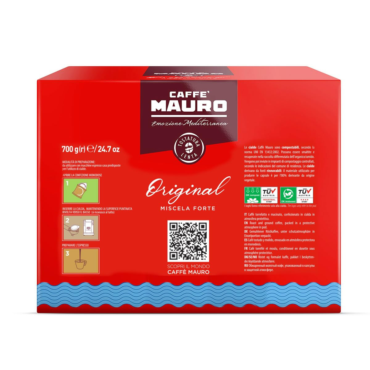 Caffè Mauro Torrefazione Kaffee Kompostierbare Pods, Recyclebare Verpackung, Originalmischung - 100 Stück - Intensität 10/10 - Kompatibel mit ESE System Papier Pads 44 mm
