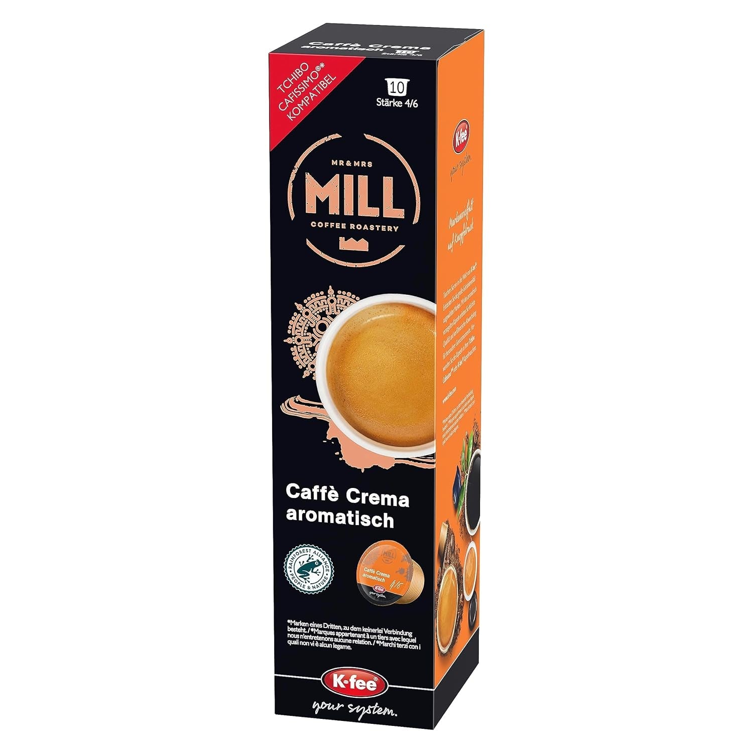 Mr & Mrs Mill Caffè Aromatisch Crema, kompatibel mit K-fee & Tchibo Cafissimo*, Stärke 4/6, 120 Kaffeekapseln