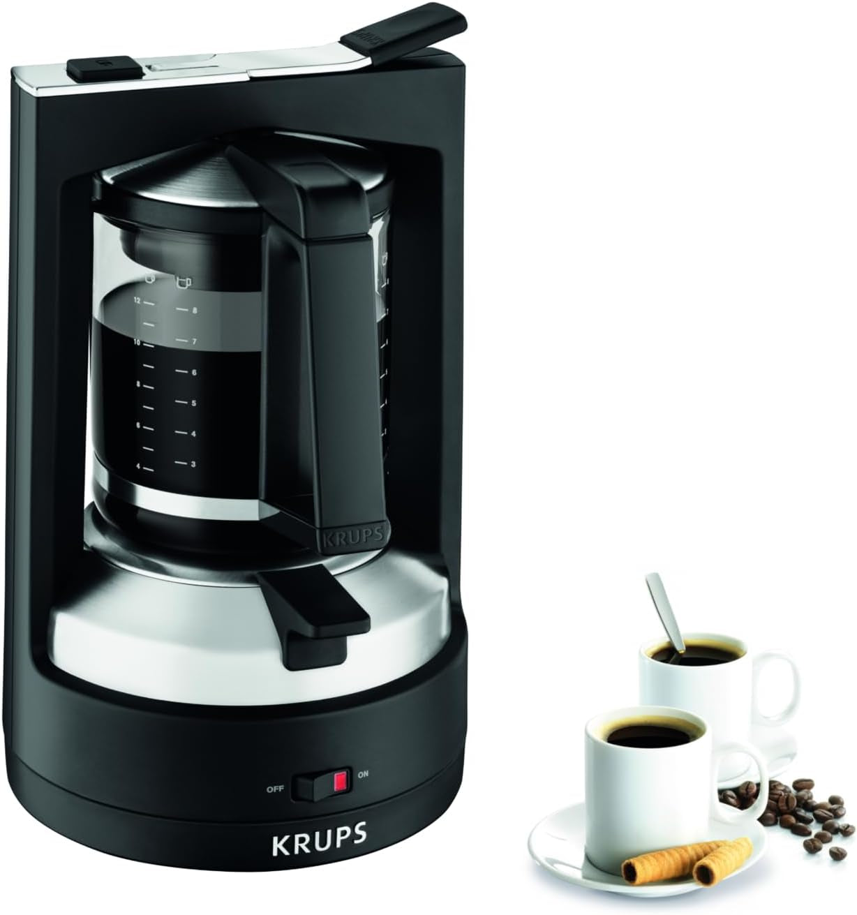 Krups T8 Filter-Espressomaschine, 850 Watt, automatische Abschaltung, 8–12 Tassen, 1 l Fassungsvermögen, Permanentfilter, beleuchteter Ein-/Ausschalter, einfach zu bedienen, Schwarz, KM4689