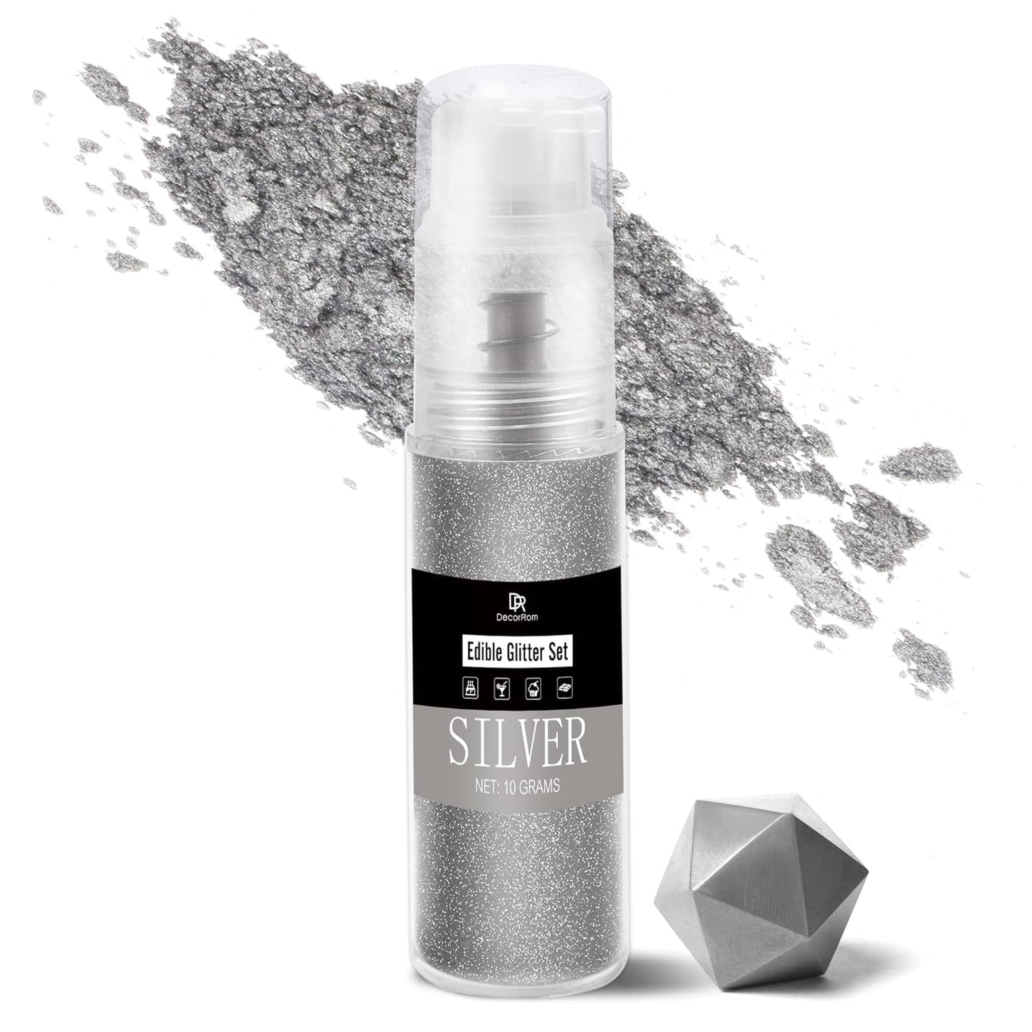 DecoRom, essbarer Glitzer, Pulver, 10 Gramm Glitter Naty Shop Silver