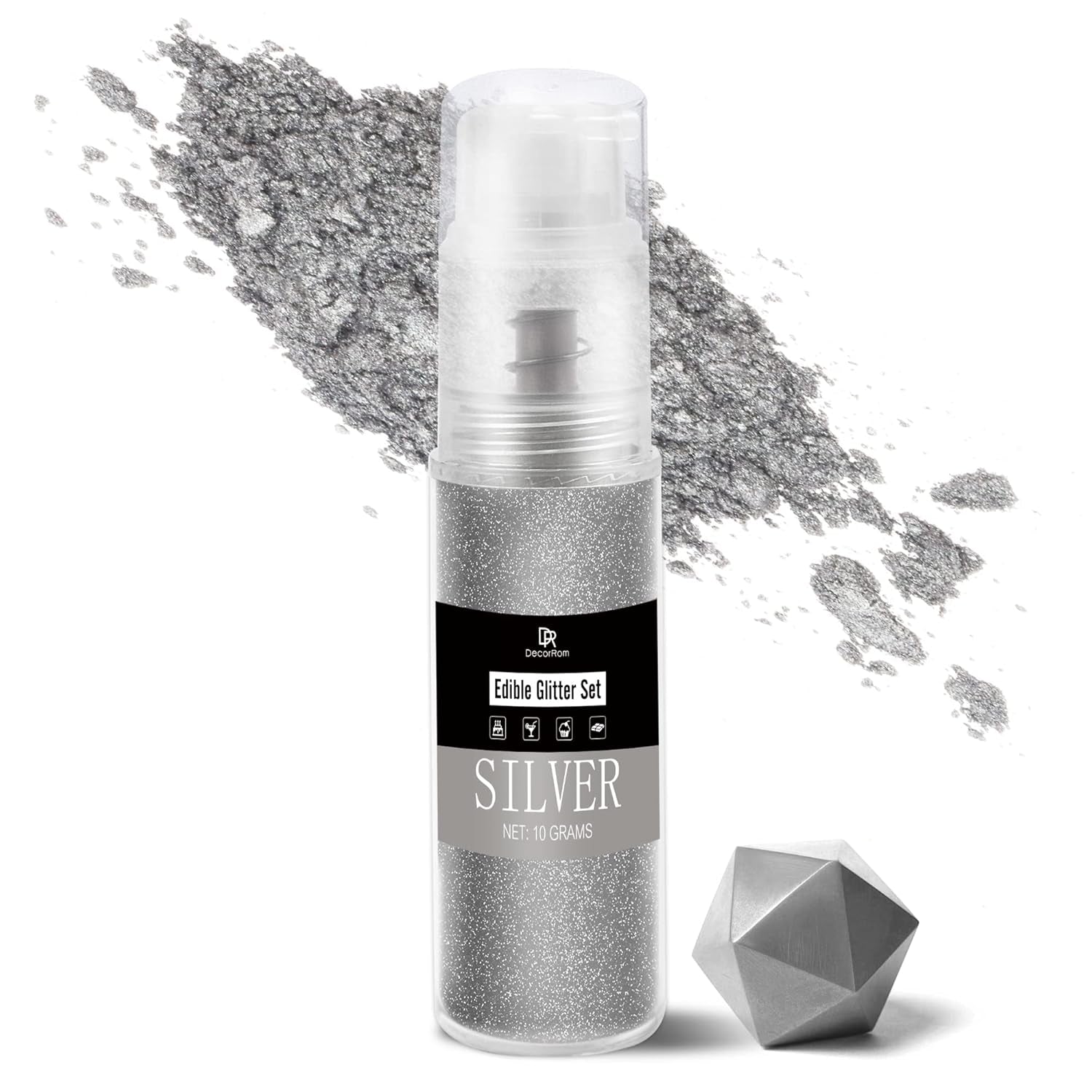 DecoRom, essbarer Glitzer, Pulver, 10 Gramm Glitter Naty Shop Silver
