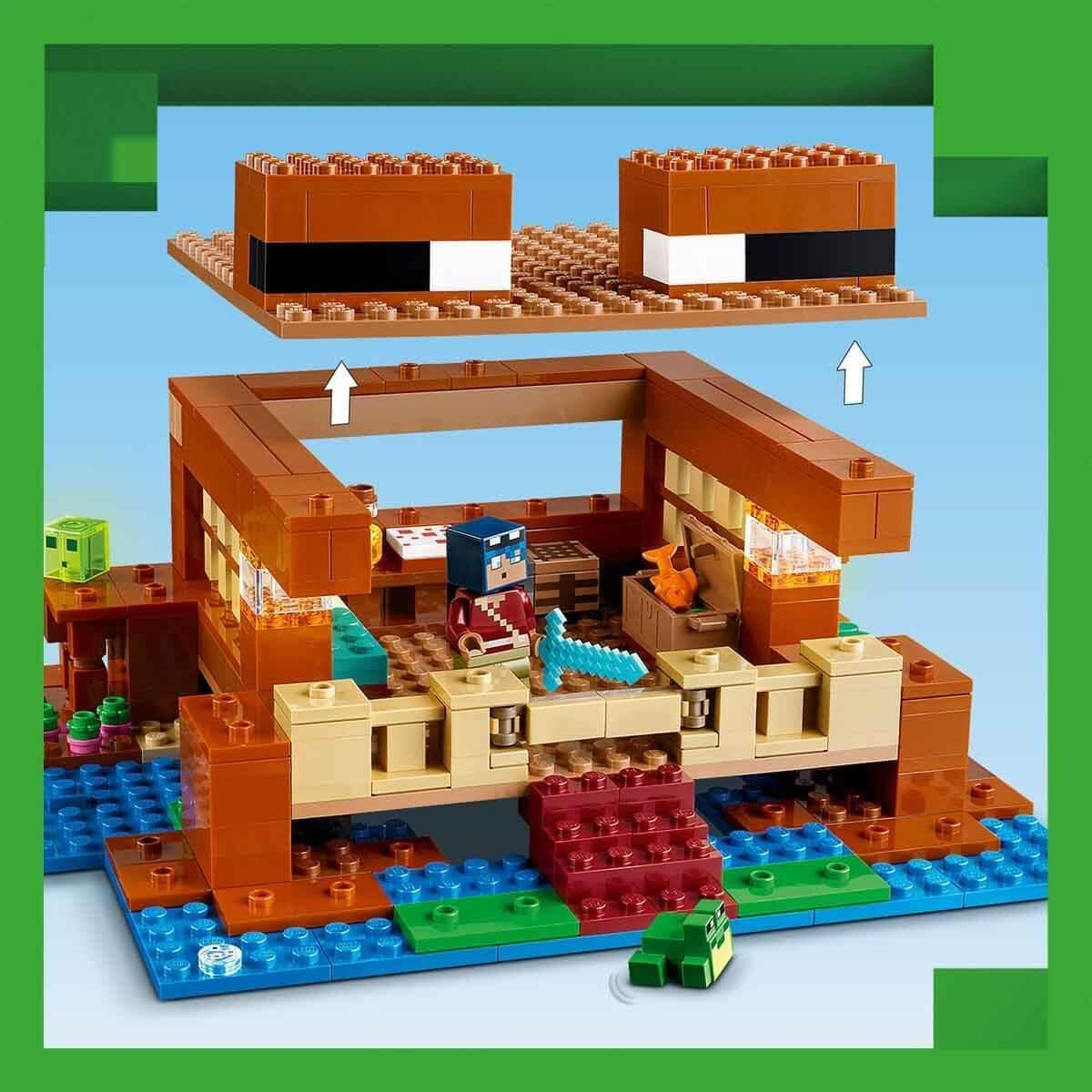 LEGO Minecraft Das Froschhaus, Spielzeughaus mit Figuren wie Zombie, Schleim und Ertrinkender, plus Zubehör wie Spielzeugboot und Werkbank, Geschenk für Jungen und Mädchen ab 8 Jahren 21256 Bausets Besuchen Sie den LEGO-Store