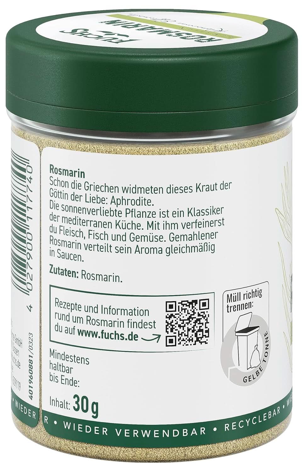 Fuchs - Gemahlener Rosmarin - Zum Würzen von Fisch, Fleisch und Gemüse, 30 Gramm Condimente Naty Shop