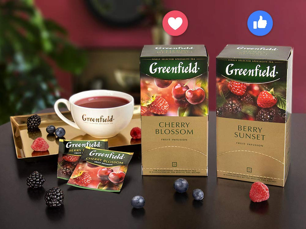 Greenfield-Kirschblüte, Hibiskus, Hagebutte, Apfel, Himbeere, Brombeere, Teebeutel (2G x 25), 50G