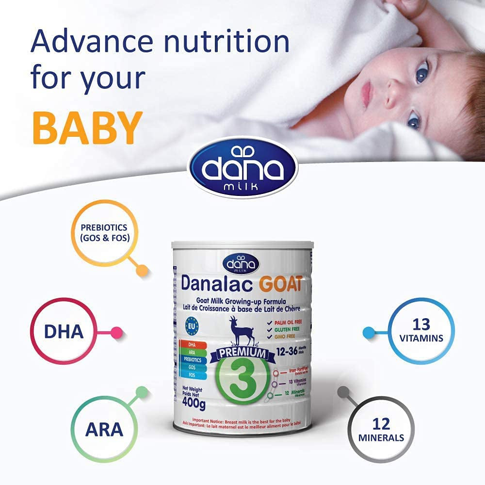 Danalac (1 Stück) Fortschrittliche Ziegenmilchformel für Wachstum, 800 g Babymilchpulver Stufe 3 für Kleinkinder und Babys von 1–3 Jahren