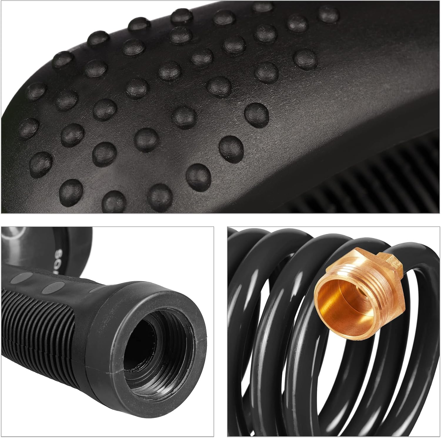 Relaxdays Spiralschlauch, ausziehbar bis 10 m, flexibler Gartenschlauch mit Wassersprüher, 7 Sprühmuster, schwarz