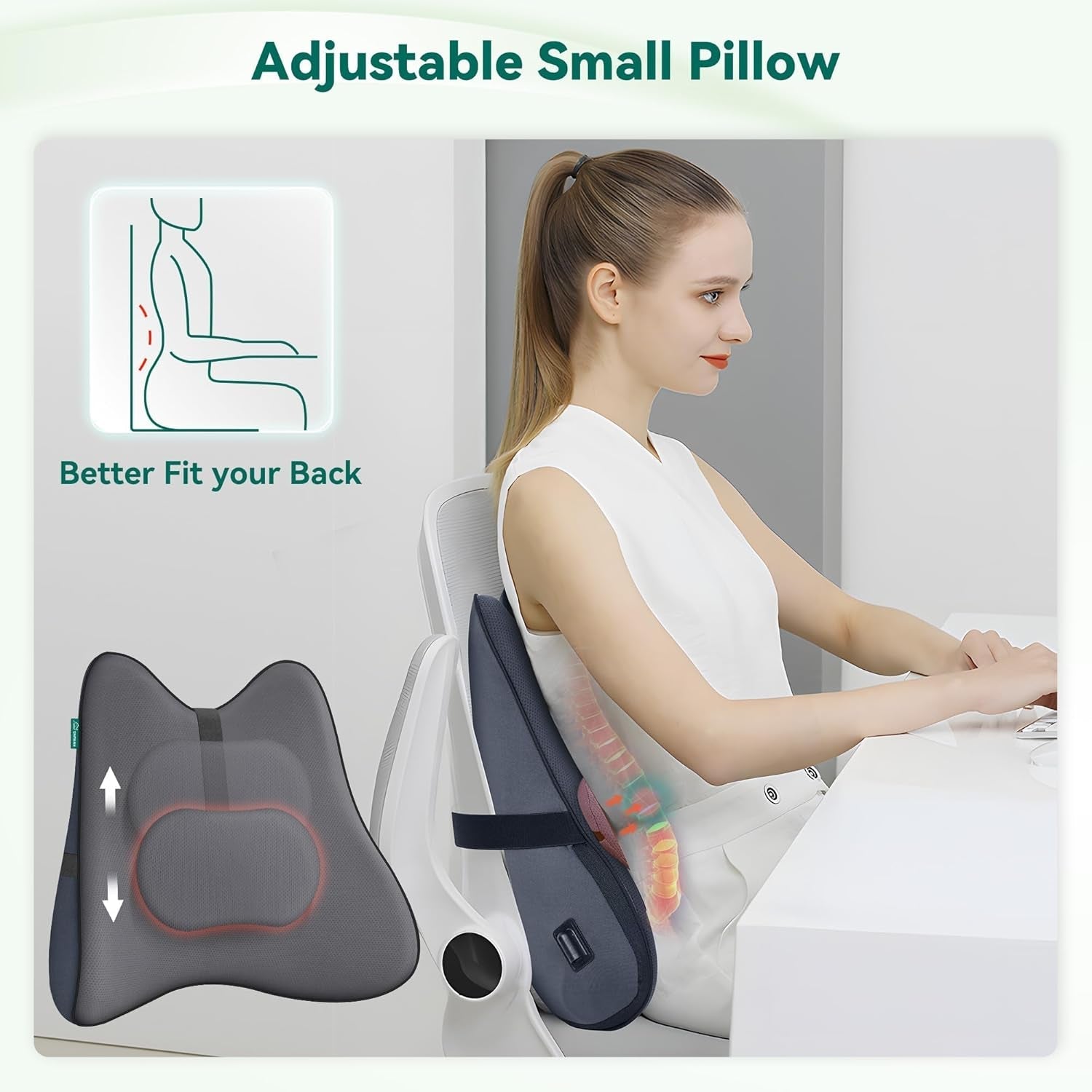 Snailax Ergonomisches Lendenwirbelstützkissen mit Massage und Wärme, Shiatsu-Rückenkissen aus Memory-Schaum, Sitzkissen mit 3 Massageintensitäten | 2 Heizstufen | 3 Timer | bequeme Sitzhaltung