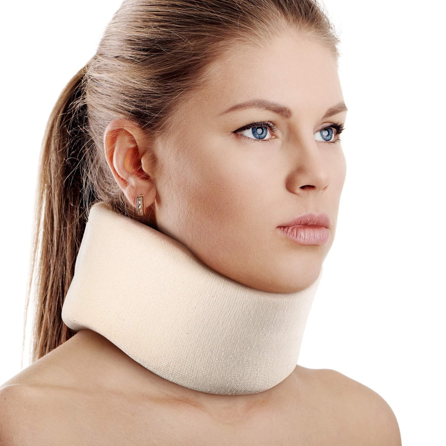 RESTCLOUD Nackenstütze aus weichem Schaumstoff, universeller Kragen, verstellbare Nackenstütze zum Schlafen – Lindert Nackenschmerzen (weiß, 6,4 cm tiefer Kragen, M) Naty Shop orthopädische Zervikalkissen weiß M (6,4 cm hoch)