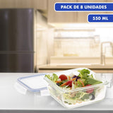 Max Home 8er-Pack luftdichte Glasbehälter, Mikrowellen-Lunchbox aus Glas, wiederverschließbare Lebensmittelbehälter, 550 ml, transparente Deckel, Lebensmittelbehälter (16538), Aufbewahrungsboxen für Lebensmittel, Naty Shop