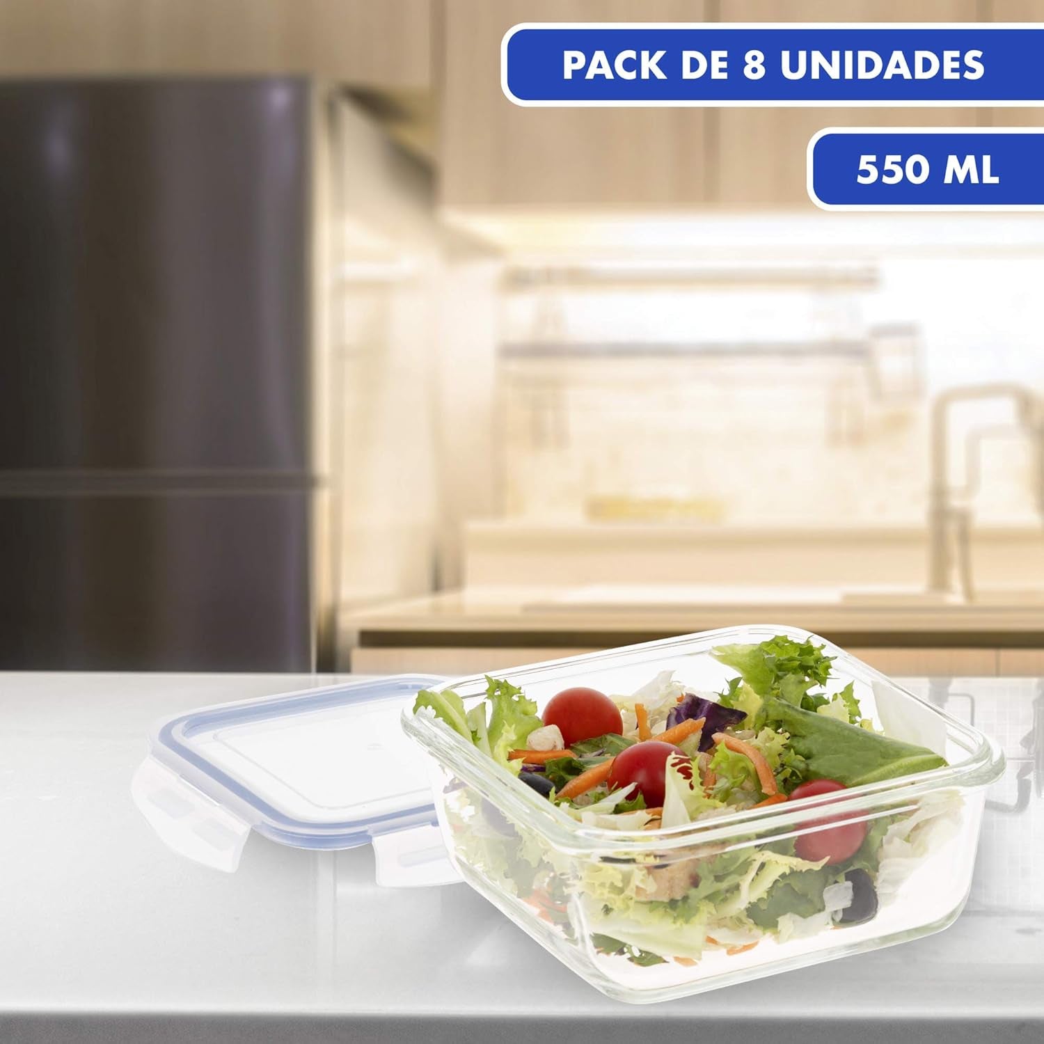 Max Home 8er-Pack luftdichte Glasbehälter, Mikrowellen-Lunchbox aus Glas, wiederverschließbare Lebensmittelbehälter, 550 ml, transparente Deckel, Lebensmittelbehälter (16538), Aufbewahrungsboxen für Lebensmittel, Naty Shop