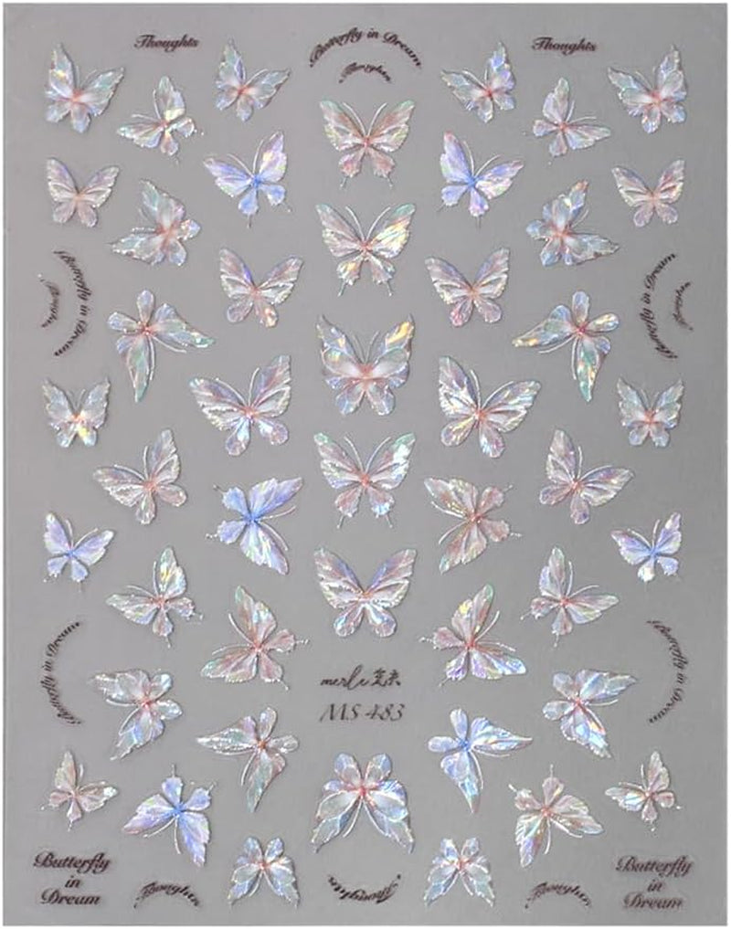 Aurora Shell Schmetterling Nagelsticker Selbstklebend,Erleichterung Schmetterlinge Nail Sticker Rosa Laser Schmetterling Nagelaufkleber Für Frauen Nageldesign Zubehör Nagel Zubehör Nail Art
