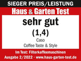 CASO Coffee Taste and Style Espressomaschine mit Permanentfilter, 1,5 l, optimale Brühtemperatur 92-96 °C, Anti-Tropf-System, optimierter Brühkopf, Edelstahl, 12 Tassen