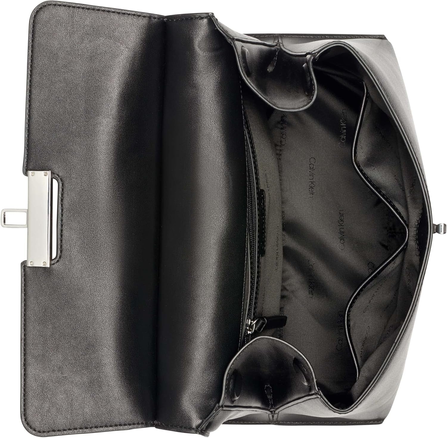 Calvin Klein Turnlock-Umhängetasche für Damen – 2 in 1, veganes Leder, 3 Taschen, Becky Turnlock-Umhängetasche, Schwarz/Silber, Damentaschen, Naty Shop