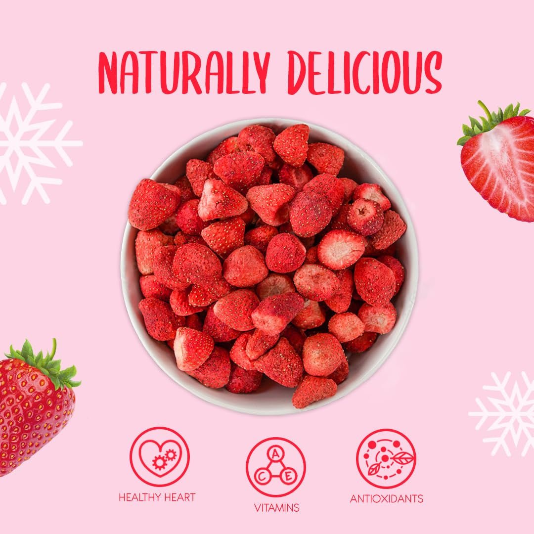 Gefriergetrocknete ganze Erdbeeren 100g - Gefriergetrocknete Früchte - Gefriergetrocknete Trockenfrüchte - Getrocknete Erdbeeren - Perfekt zum Backen, Dekorieren von Kuchen, Snacks, Müsli und Desserts. Dehydrierte Produkte Naty Shop