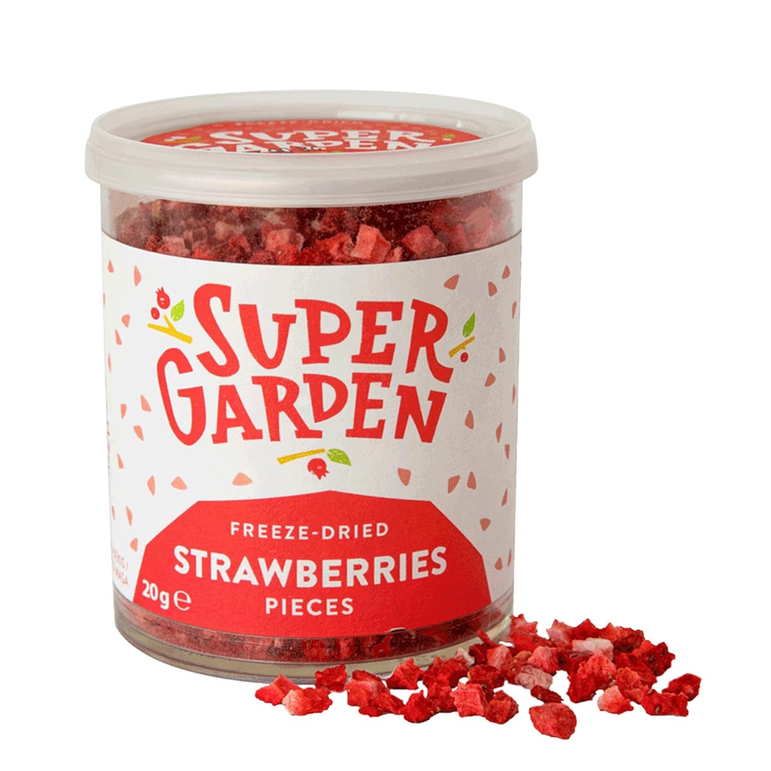 Super Garden Gefriergetrocknete Erdbeeren | Köstliche und 100 % reine gefriergetrocknete Früchte | Ganze getrocknete Erdbeeren für gesunde Snacks oder zum Backen | Gefriergetrocknete Erdbeeren 19g Dehydrierte Produkte Naty Shop Erdbeerkuchen
