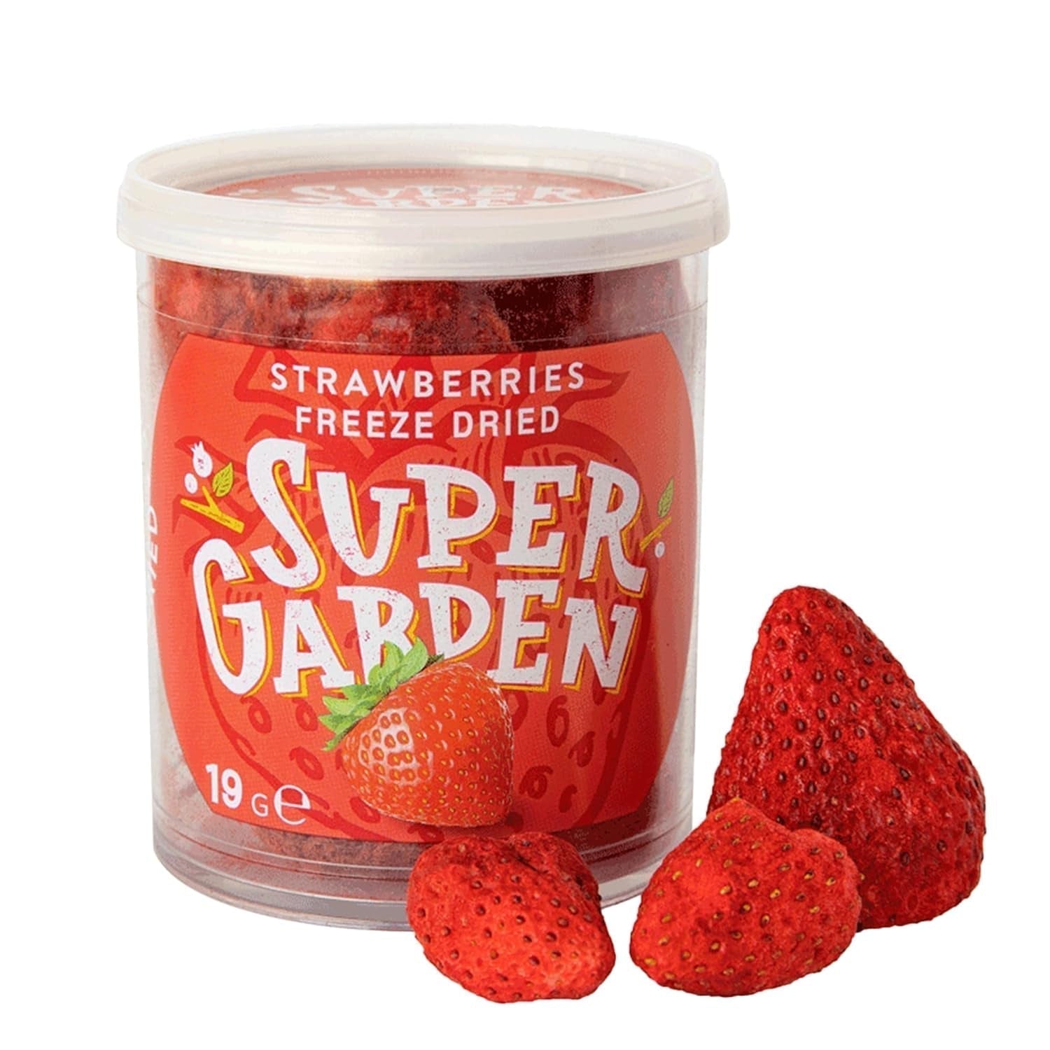 Super Garden Gefriergetrocknete Erdbeeren | Köstliche und 100 % reine gefriergetrocknete Früchte | Ganze getrocknete Erdbeeren für gesunde Snacks oder zum Backen | Gefriergetrocknete Erdbeeren 19g Dehydrierte Produkte Naty Shop Ganze Erdbeeren