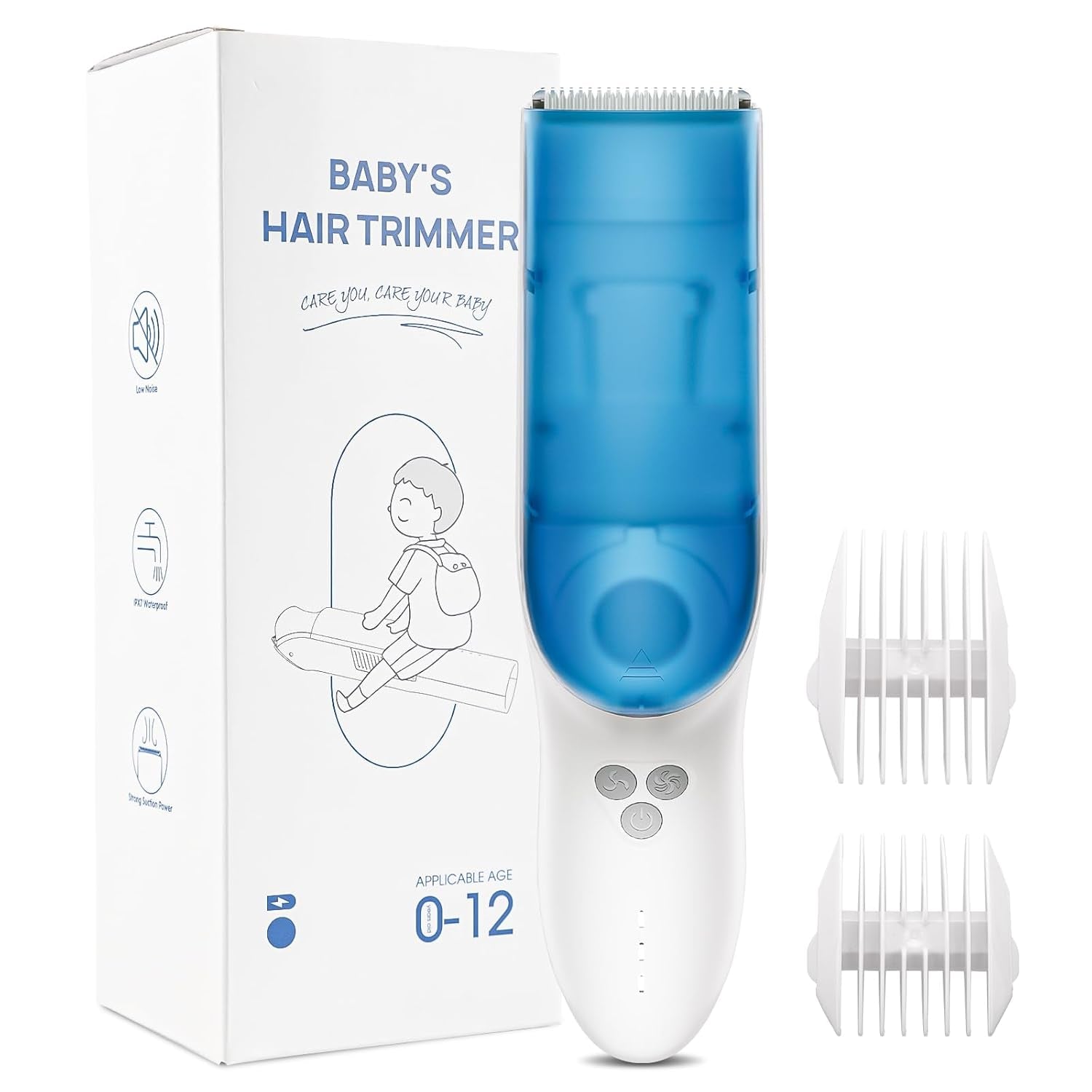 CARER SPARK Haarschneider für Kinder, Vakuum-Adsorption, geräuschloser Haarschneider für Kinder, IPX7, wiederaufladbar, mit 2 Führungskämmen, sicherer professioneller Haarschneider für Kinder – Bad und Hautpflege, Naty Shop Standardtitel