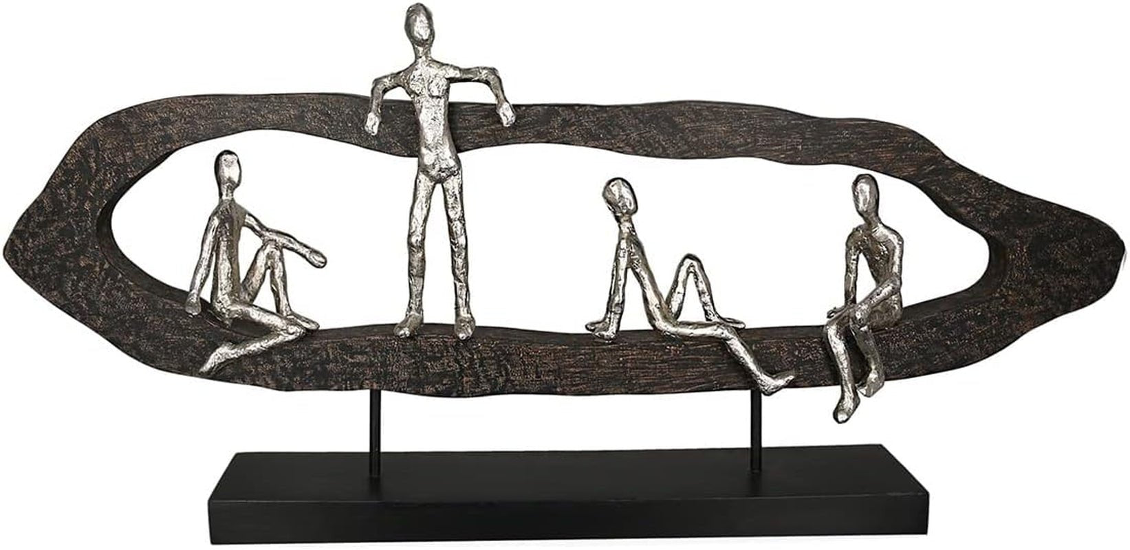 Casablanca modernes Design GILDE Deko Skulptur Figur - Beste Freunde - Hang Out Silber, Holz/Aluminium - Breite 75 cm Statuetten und Skulpturen Naty Shop Farben Schwarz, Silber Höhe 35 cm