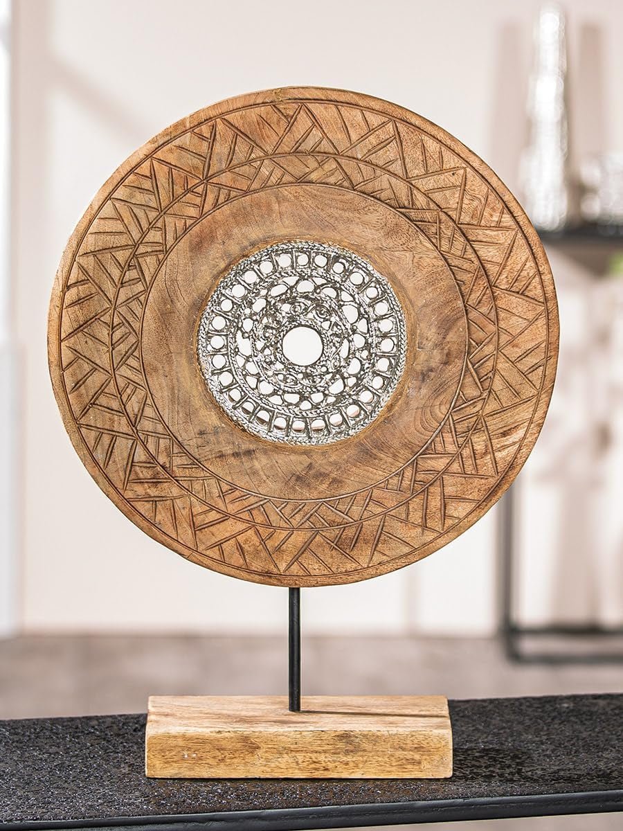 Casablanca große dekorative Skulptur – runde Skulptur aus Aluminiumholz, Farbe: natürliches Silber – Wohnzimmerdekoration, Geburtstagsgeschenk, Höhe 46 cm. Statuetten und Skulpturen, Naty Shop, natürliche Farben, Höhe 46 cm
