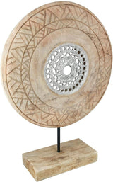 Casablanca große Dekoskulptur – runde Aluminium-Holzskulptur Farbe: Natursilber – Wohnzimmerdekoration Geburtstagsgeschenk Höhe 46 cm Statuetten und Skulpturen Naty Shop